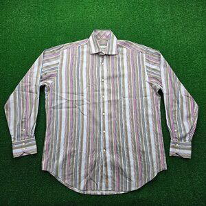 Thomas Dean Shirt‎ Mens Large/XL Striped Button Up Long Sleeve Preppy Casual
